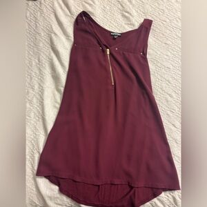 Burgundy Sleeveless Blouse with Gold Zipper